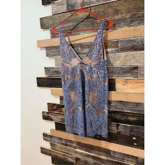 Free People Night Shimmers Mini Dress Sundown Blue Size 8 - Picture 4 of 10